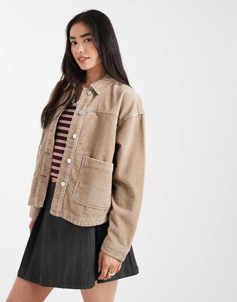  Vero Moda Cord Overshirt In Mink Neutral 