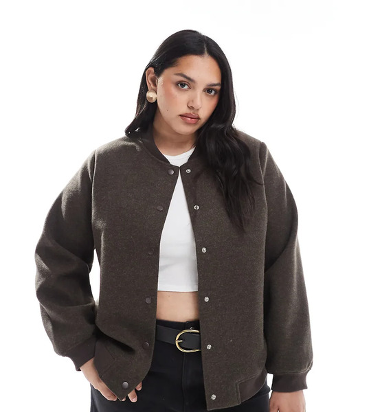  Vero Moda Curve Bomber Jacket In Chocolate Brown 