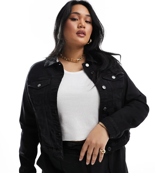  Vero Moda Curve Cropped Denim Jacket In Black 