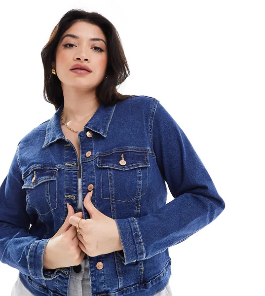  Vero Moda Curve Cropped Denim Jacket In Midwash Blue 