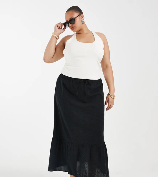  Vero Moda Curve Dobby Texture Boho Maxi Skirt In Black 