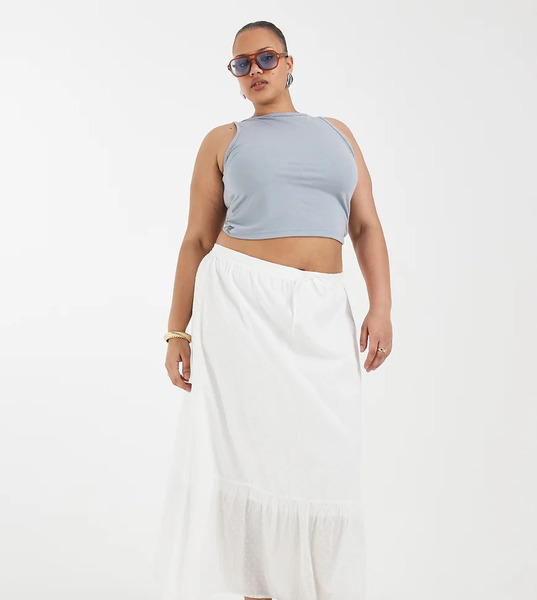  Vero Moda Curve Dobby Texture Boho Maxi Skirt In White 