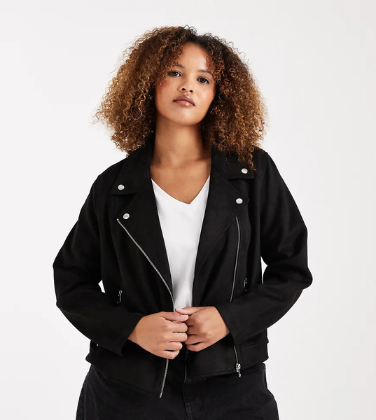  Vero Moda Curve Faux Suede Biker Jacket With Washed Effect In Black 