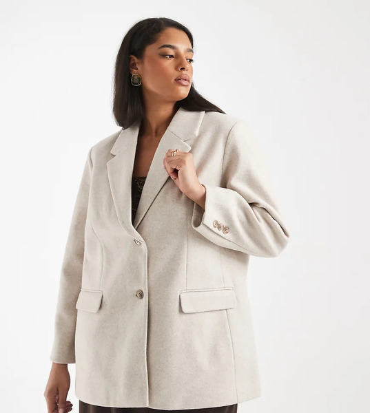  Vero Moda Curve Felt Oversized Blazer Jacket In Stone Neutral 