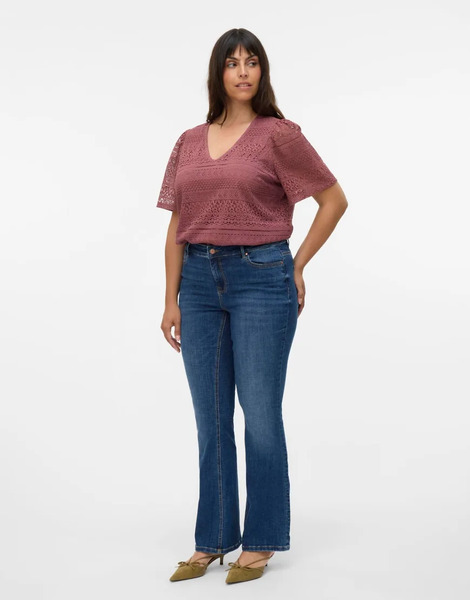  Vero Moda Curve Flared Fit Jeans In Dark Blue Denim 
