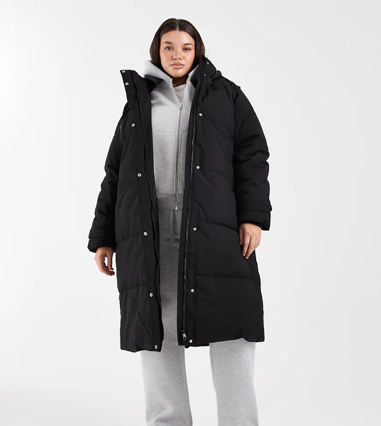  Vero Moda Curve 2 In 1 Longline Puffer Coat With Removeable Sleeves In Black 