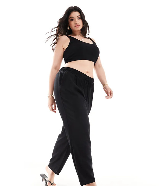  Vero Moda Curve Linen Blend Tapered Trousers In Black 