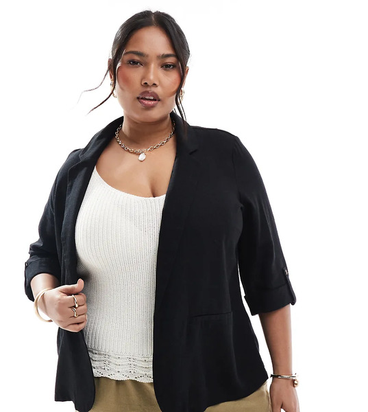  Vero Moda Curve Linen Touch Blazer In Black 