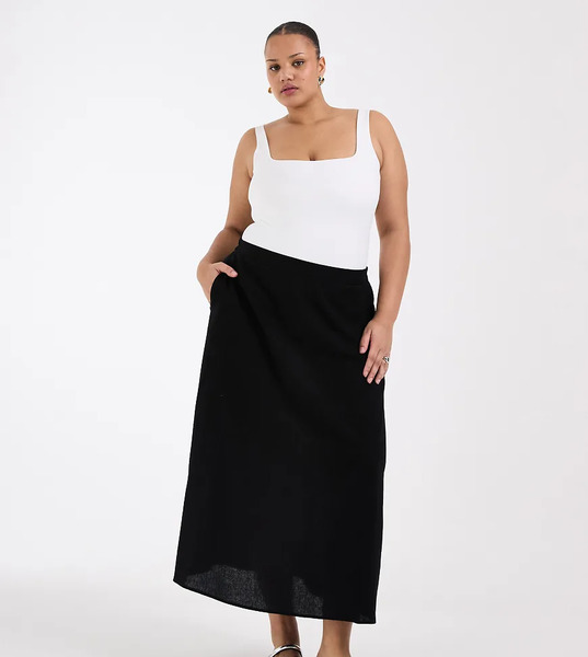  Vero Moda Curve Linen Touch Midi Skirt In Black 