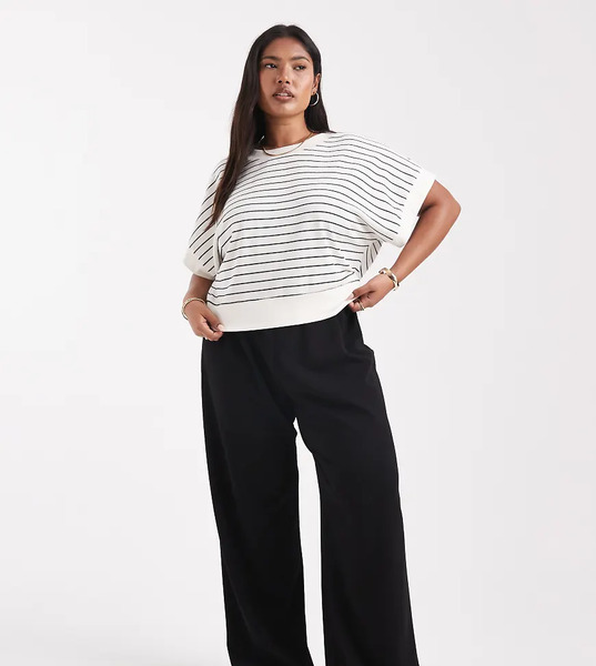  Vero Moda Curve Loose Pull On Trousers In Black 