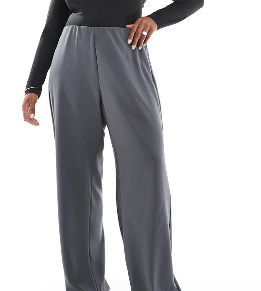  Vero Moda Curve Loose Pull On Trousers In Grey Pinstripe 