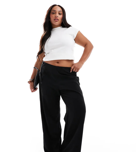  Vero Moda Curve Loose Pull On Trousers With Side Stripe In Black 