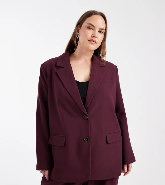  Vero Moda Curve Oversized Fit Blazer Co Ord In Burgundy Red 