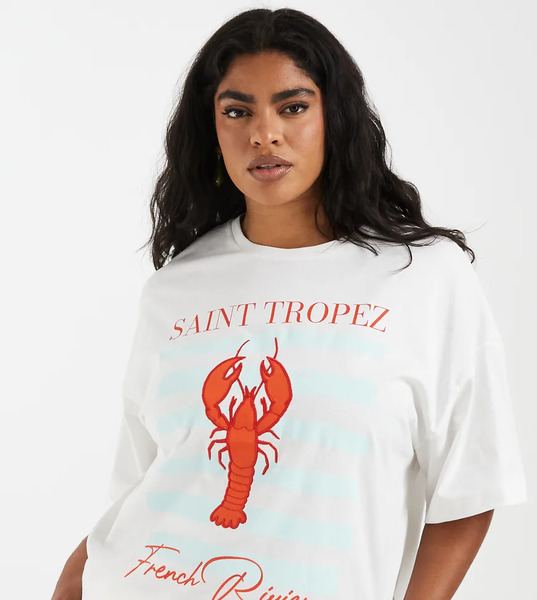  Vero Moda Curve Oversized T Shirt In White With Lobster Print 