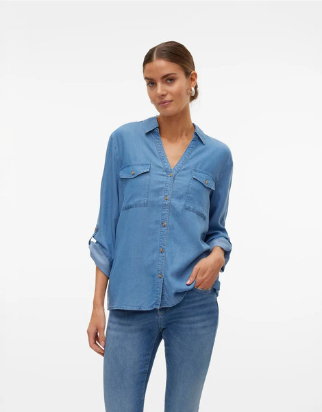 Vero Moda Denim Shirt In Medium Blue Denim 