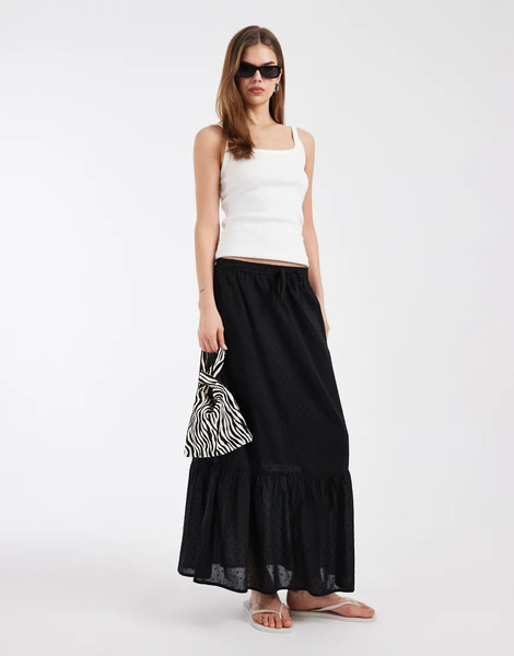  Vero Moda Dobby Texture Boho Maxi Skirt In Black 
