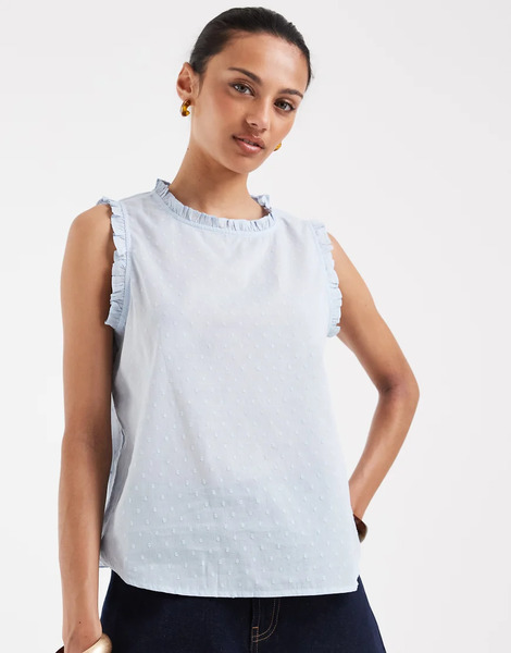  Vero Moda Dobby Texture Ruffle Trim Sleeveless Top In Light Blue 