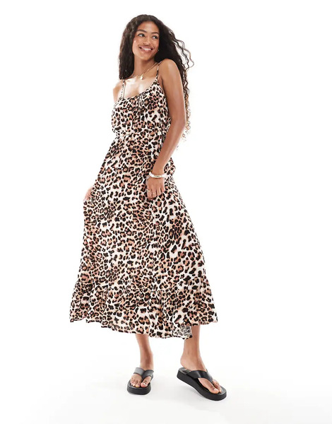  Vero Moda Easy Cami Ankle Dress In Leopard Print Multi 