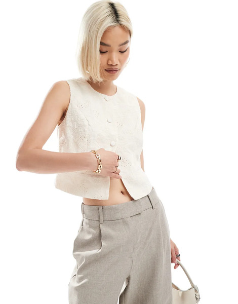  Vero Moda Embroidered Waistcoat In Cream White 
