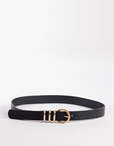  Vero Moda Faux Leather Belt With Multi Keeper In Black With Gold 
