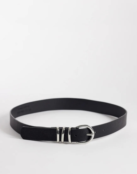  Vero Moda Faux Leather Silver Buckle Belt In Black 