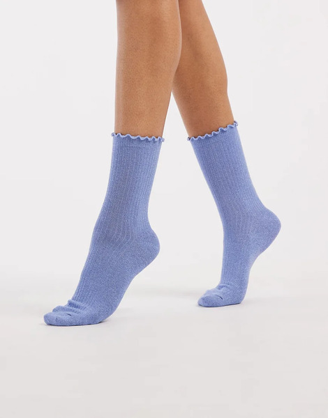  Vero Moda Glitter Sock With Frill Edge In Brunnera Blue 