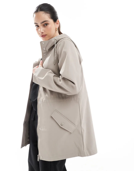  Vero Moda Hooded Rain Jacket In Moon Rock Brown 
