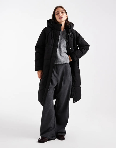  Vero Moda 2 In 1 Longline Puffer Coat With Removeable Sleeves In Black 