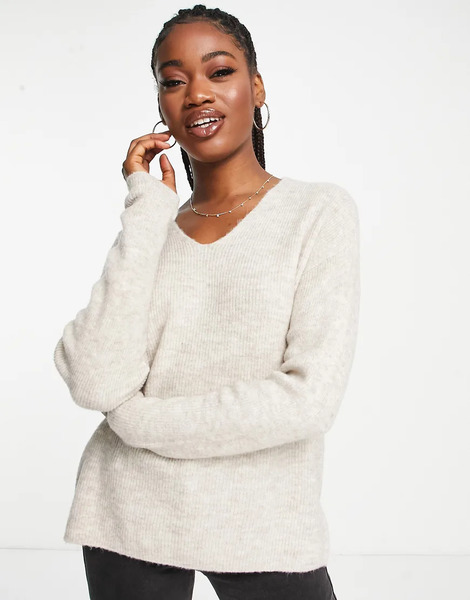  Vero Moda Lightweight V Neck Jumper In Cream White 