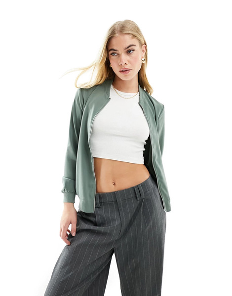  Vero Moda Lightweight Zip Front Bomber Jacket In Green 