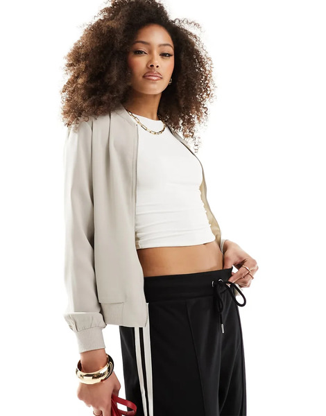  Vero Moda Lightweight Zip Front Bomber Jacket In Stone Neutral 