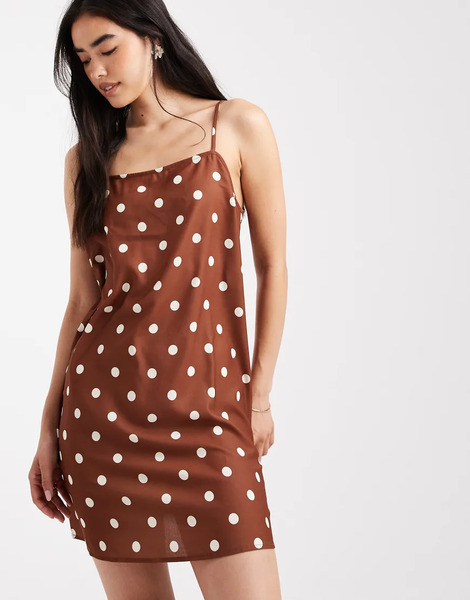  Vero Moda Linen Touch Throw On Mini Dress In Polka Dot Print Multi 
