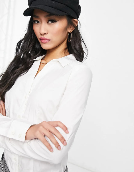  Vero Moda Long Sleeve Shirt Bodysuit In White 