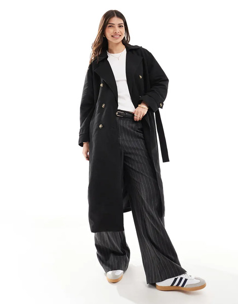  Vero Moda Longline Belted Trench Coat In Black 