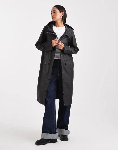  Vero Moda Longline Hooded Raincoat In Black 