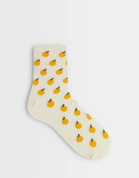  Vero Moda Orange Print Ankle Socks In Cream White 