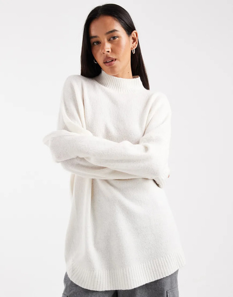  Vero Moda Oversized Funnel Neck Jumper In Cream White 
