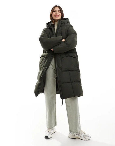  Vero Moda Oversized Longline Padded Coat In Dark Green 