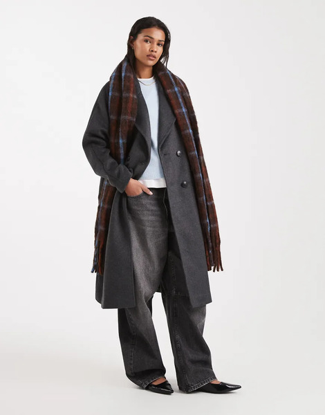  Vero Moda Oversized Maxi Wool Mix Coat In Dark Grey Melange 