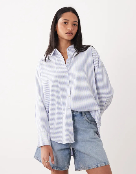  Vero Moda Oversized Shirt In Blue And White Stripe 