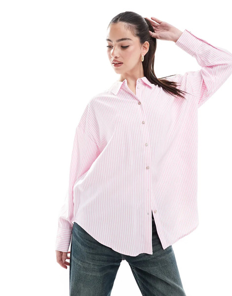  Vero Moda Oversized Shirt In Pink And White Stripe 