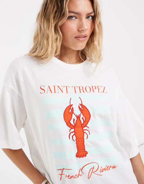  Vero Moda Oversized T Shirt In White With Lobster Print 