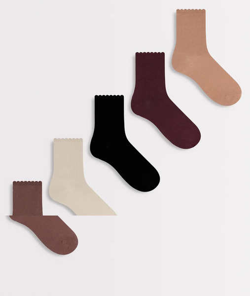  Vero Moda 5 Pack Scallop Top Ankle Socks In Neutrals Multi 