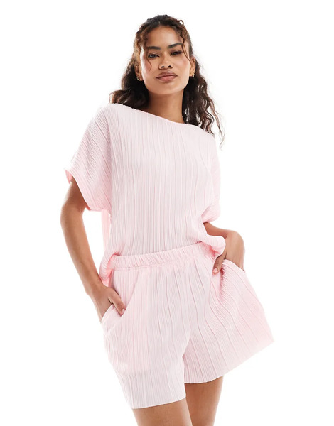  Vero Moda Plisse Short Co Ord In Pink 
