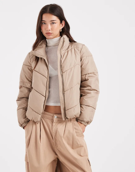  Vero Moda Puffer Jacket In Stone Neutral 