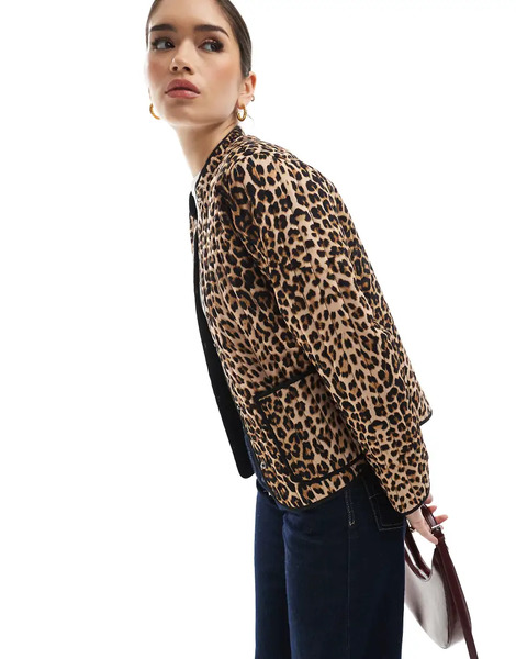  Vero Moda Quilted Jacket In Leopard Print Multi 