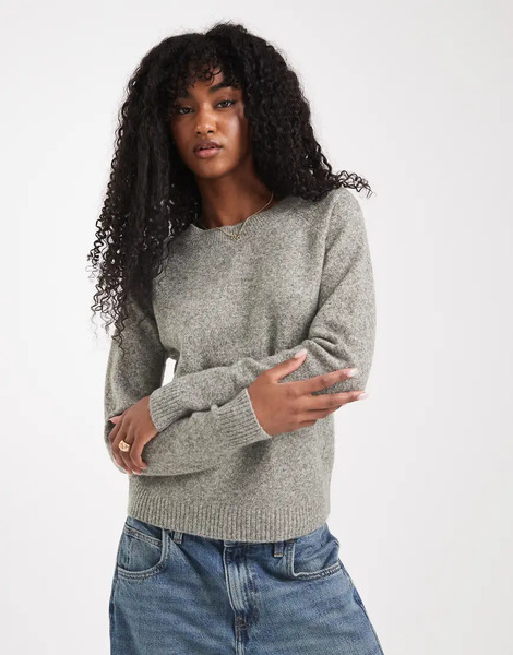  Vero Moda Round Neck Knitted Jumper In Leaf Green Melange 