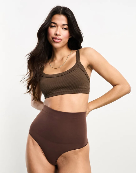  Vero Moda Seamless High Waisted Thong In Brown 