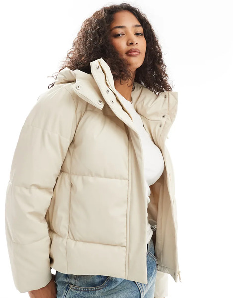  Vero Moda Short Coated Padded Jacket In Oatmeal Neutral 