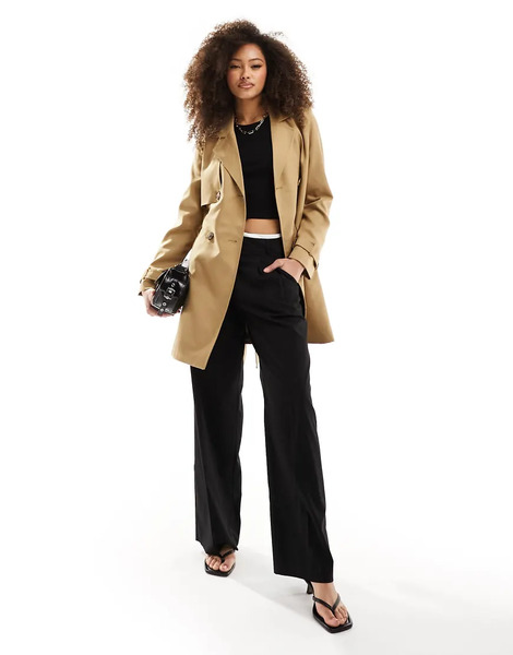  Vero Moda Short Trench Coat In Camel Neutral 